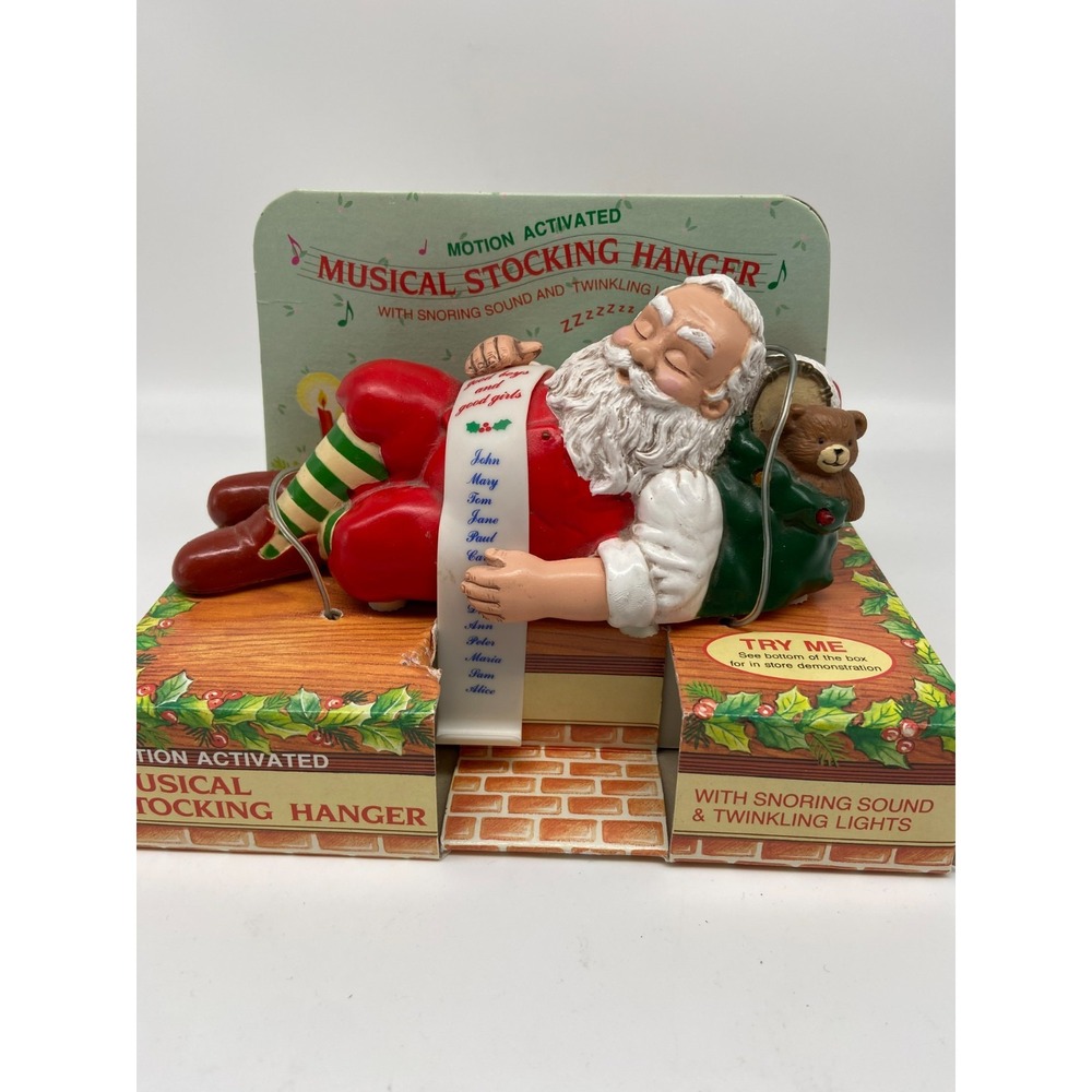 Vtg 1994 Stocking Hanger Snoring Santa Motion Activated Musical Tested